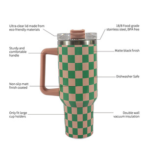 Stanley 40oz Checkerboard Tumbler With Straw Travel <b>Mug</b> Insulated Stainless Steel <b>Large</b> Capacity Drop Proof - Product Image 3