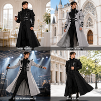 BAIGE Mittelalterliches Anime-Cosplay-Kostüm Herrenkleidung Vintage Schwarzer Langer Gehrock Gothic Steampunk Punk Trenchcoat Edle Ritterkleidung