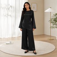 Nouvel Arrivage Mexizo : Ensemble Abaya Musulman Deux Pièces en Satin pour Femme – Haut Irrégulier et Pantalon Large – Tenue Islamique Décontractée Quotidienne
