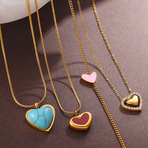 Collier pendentif cœur style européen et américain en acier inoxydable plaqué or 18 carats, bloc de couleur irrégulier, bijoux pour femme, cadeau - Product Image 2