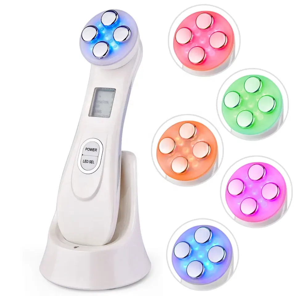 Máquina de beleza facial recarregável rf led, aparelho de microcorrente ems para lifting facial