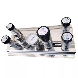 Stainless Steel Gas Cylinder Control Panel 1/4 In Pressure Reducing Valve Manifold With <b>Gauge</b> For Laboratory Use - Product Image 1