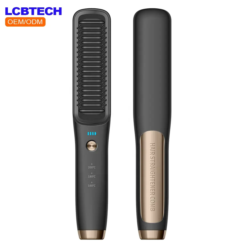 New Design Customized 30W Cordless Electric Hair Straightener Brush USB Rechargeable Hot Air Comb For Home Use