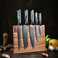 AMSZL Couteau de chef classique japonais Nakiri de 6.5 pouces avec manche en coquille d'ormeau Couteaux de cuisine pour légumes Viande Manche en résine