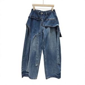 Jean cargo bleu à jambes larges, taille haute, en denim, décontracté, streetwear, pour femmes - Product Image 4