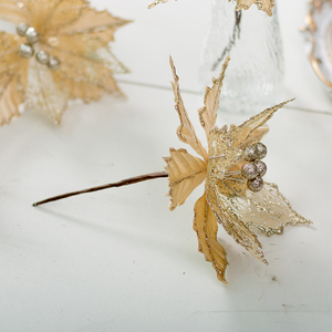 Wholesale 3.53in Gold Glitter <b>Artificial</b> <b>Christmas</b> <b>Flower</b> Picks for Tree Wreath and Home Holiday Decoration - Product Image 4