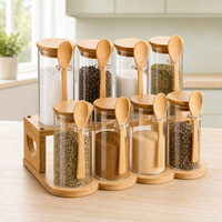 Ensemble de pots à épices en verre et bambou naturel avec couvercle et cuillère en bambou, emballés dans un carton écologique, contenants de rangement pour la cuisine