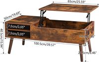 Table basse à dessus élévateur de rangement réglable avec compartiment caché Table centrale de salle à manger en verre montant