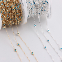 Chaîne de câble classique en or 14K rempli de 1.5mm avec zircon de lunette à bulles bleu suisse de 3mm pour la fabrication de bijoux de bracelet de collier à faire soi-même