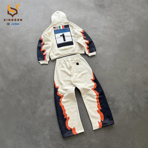 Custom High Street Casual Sports Autumn Two Piece Sweatsuit <b>Plain</b> Pullover Hoodies and Baggy Sweatpants Jogging Suit <b>Tracksuit</b> - Product Image 1