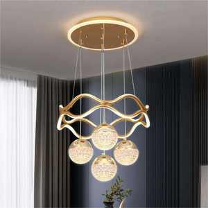 Luz creativa cálida para sala de estar, pantalla acrílica LED, anillos de círculo dorado, luz colgante - Product Image 1