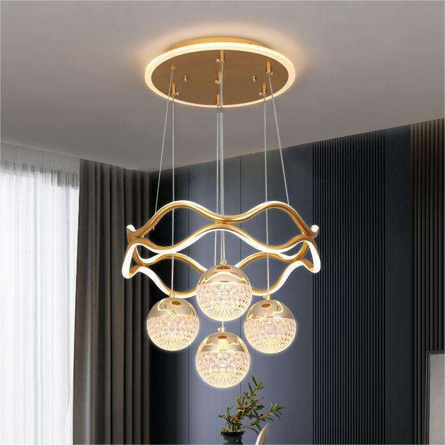 Creative Living Room Warm Light Acrylic Lampshade Led Golden Circle Rings Pendant Light