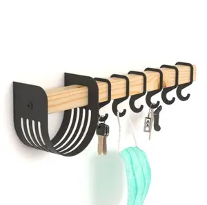 Metal Wall Hook Home Decor Metal Wooden Wall Hanger Unique Key Holder Wall Hooks With Shelf Wall Decor Metal Crafts