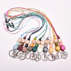 Wooden Bead Halloween Keychain for Women Silicone Acrylic Geometry Beads Pendant Necklace Adjustable Long Key chain Accessory
