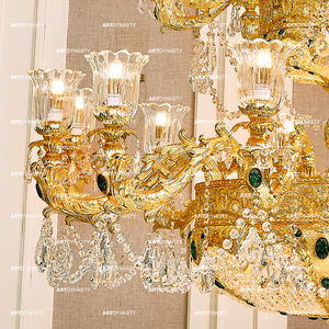 French Classic Gold Plated Brass Crystal Malachite 31 Bulbs Luxury Villa Hotel Pendant <strong>Lamp</strong> - Product Image 5