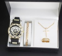 Ensemble promotionnel de 4 pièces pour homme, tendance estivale, marque YJ, acier inoxydable, plaqué argent, montre, bracelet, collier, bague, ensemble cadeau