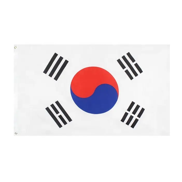 सस्ते प्रचार कीमत दक्षिण कोरिया फ्लैग 3x5 पैर पॉलिएस्टर एस कोरियाई राष्ट्रीय झंडे पॉलिएस्टर पीतल Grommets के साथ 3X5 फुट