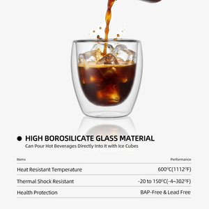 Vaso de doble pared de 200 ml / 6.83 oz, vaso aislante de borosilicato para cócteles, Old Fashioned, <span class=keywords><strong>Negroni</strong></span>, whisky, para el hogar o <span class=keywords><strong>bar</strong></span>. - Product Image 3
