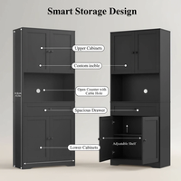 Armoire de rangement de cuisine haute de style farmhouse avec plan de travail, 4 portes, tiroir, trou pour câbles, étagères réglables, buffet