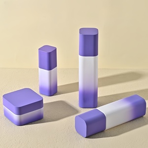 <span class=keywords><strong>Set</strong></span> Botol Kosmetik Kaca Ungu Gradasi Persegi 30ml 50ml 100ml untuk Skincare Lotion Serum Krim Pompa Semprot Sablon Reed - Product Image 3