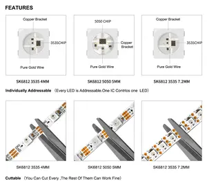 DC5V WS2812B SK6812 בנפרד מיעון RGB 60 144 נוריות 4mm 5mm 7.2mm צר PCB רוחב SMD 3535 5050 Led פיקסל רצועת אור