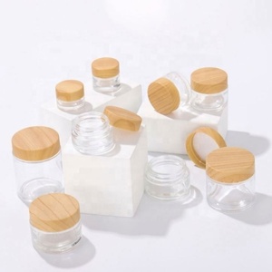 China High End <b>Clear</b> Frosted Glass Cream Jar <b>Container</b> Bamboo Cap Luxury Glass Jar With Wood Lid 30ml 50ml 100ml - Product Image 6