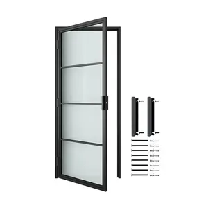 Steel Door With Glass Loft Style 4 Lites Swinging Door