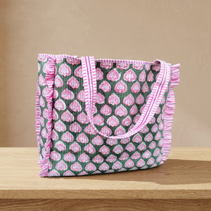 Bolsos tote grandes de algodón acolchado con estampado indio, bolso de mano para mujer, bolsos tote de viaje, regalo de cumpleaños, regalo de Navidad para ella - Product Image 2