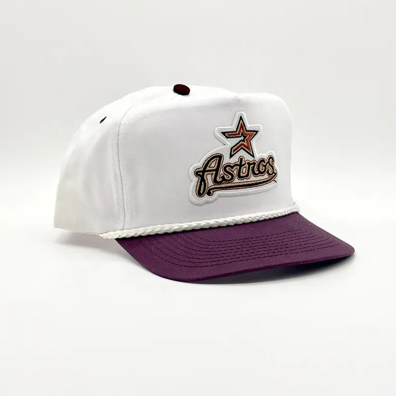 Topi tali plastik topi Trucker putih Retro Vintage Logo kustom topi Snapback pra melengkung klasik topi Baseball bordir