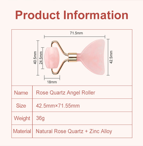 Rouleau Gua Sha en quartz rose naturel Mushang Angel 2-en-1 avec rouleau en <span class=keywords><strong>jade</strong></span> pour massage facial et fonctions anti-âge, coffret cadeau OEM - Product Image 2