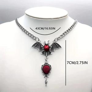Collar con Colgante de Espejo de Sangre de Murciélago Vampiro Rojo Exagerado de <span class=keywords><strong>Estilo</strong></span> Gótico, Nuevo, Comercio Exterior Transfronterizo, Hecho Principalmente de Aleación - Product Image 3