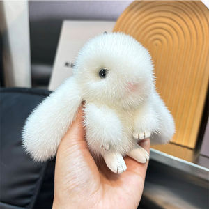 Porte-clés en fourrure de vison douce et mignonne en forme de lapin, pendentif de sac en peluche moelleux pour couples, porte-clés de voiture doux - Product Image 5