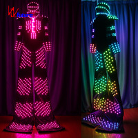 Uniseks nirkabel DMX 512 LED kontrol Mad Max Stilt Walkers kostum bercahaya LED ajaib DC 5V bermain kostum api setelan uniseks
