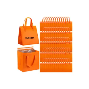 カスタムデザインランチボックスソフトテイクアウトバッグパッケージ折りたたみ式ピクニックトートポーチ食品配送断熱クーラーバッグオレンジ