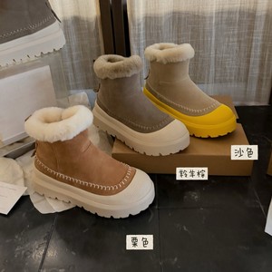 Bottes de neige montantes rétro en cuir véritable et laine, avec rembourrage et épaississement supplémentaires pour une chaleur accrue, bottes courtes - Product Image 1
