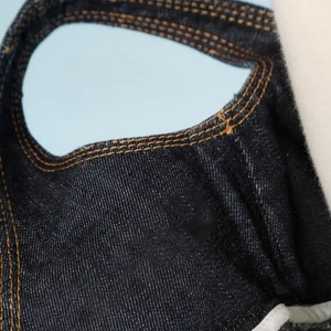 Robe sexy sans manches à taille haute en denim noir délavé avec surpiqûres dorées pour femmes - Product Image 6