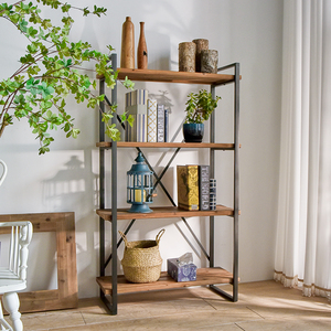 ชั้นวางหนังสือไม้และโลหะ 4 ชั้น สไตล์วินเทจอุตสาหกรรม โครงเหล็ก - Product Image 3