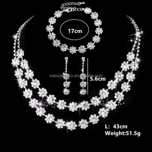 Accesorios de Boda nupcial completo diamante multicapa collar pendiente pulsera conjunto de joyas