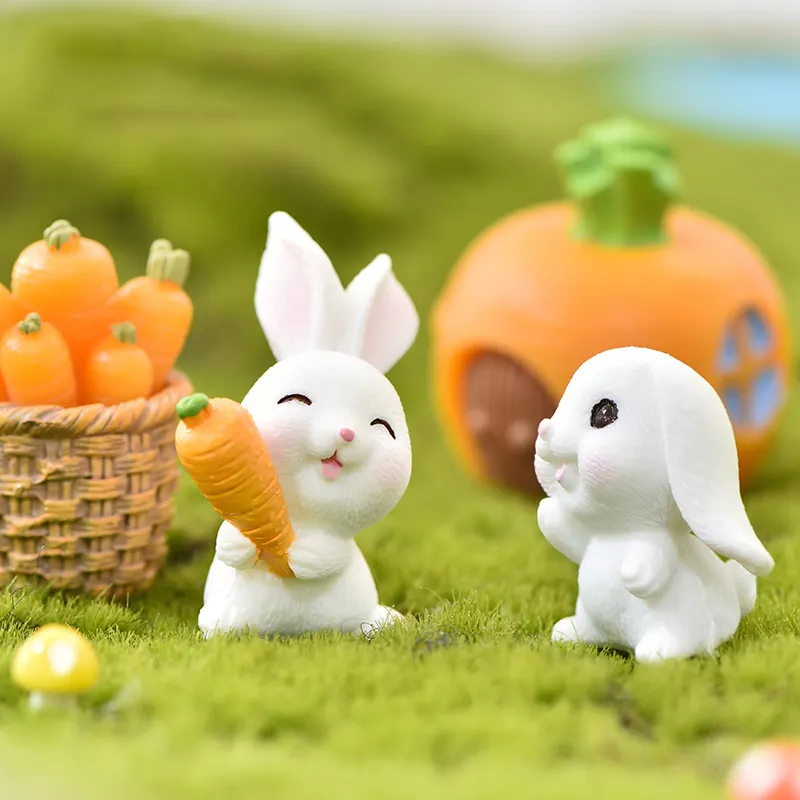 2022 kawaii funny miniature flower pot decoration statues garden landscape mini resin cute rabbit set animal bonsai figurine