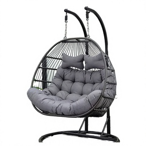 Silla Colgante Doble de Mimbre Sintético Danlong Moderna con Soporte - Cojines Impermeables para Hoteles y Parques, Muebles de Exterior - Product Image 4