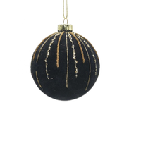 Vente directe d'usine, ornements en verre soufflé à la main, ronds, noirs, de luxe, avec des paillettes floquées, 8 cm, décoration d'intérieur