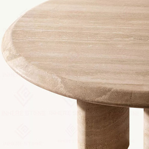 Mesa de Comedor Redonda de Mármol Travertino con <span class=keywords><strong>3</strong></span> Patas Sólidas, Diseño Moderno y Lujoso que Ofrece Resistencia, Estilo y Elegancia Natural - Product Image 2
