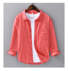 Camicia Casual da uomo in cotone <span class=keywords><strong>M</strong></span>-3XL primavera estate camicia Casual da uomo con risvolto in cotone a maniche lunghe top camicia semplice Versatile - Product Image 4