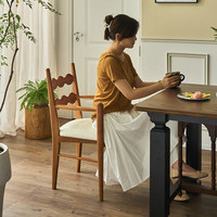 Fauteuil de salle à manger en bois massif de style mid-century, vintage, rembourré, pour salle à manger, restaurant, hôtel, maison