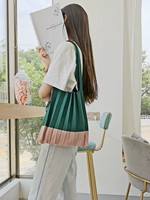 Plissierte Strick-Tragetasche im Miyake-Stil Ästhetische Stricktasche Faltbare Schultertasche Farbblock-Einkaufstasche Wiederverwendbar Großhandel Mengenrabatt