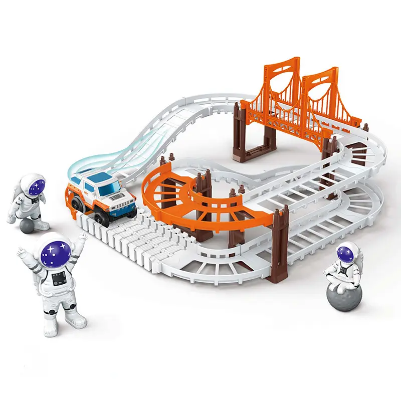 Yeni tasarım uzay tema parça oyuncak yuvası araç seti çocuk DIY montaj elektrikli demiryolu oyuncaklar kapalı çocuklar interaktif yarış oyuncak seti