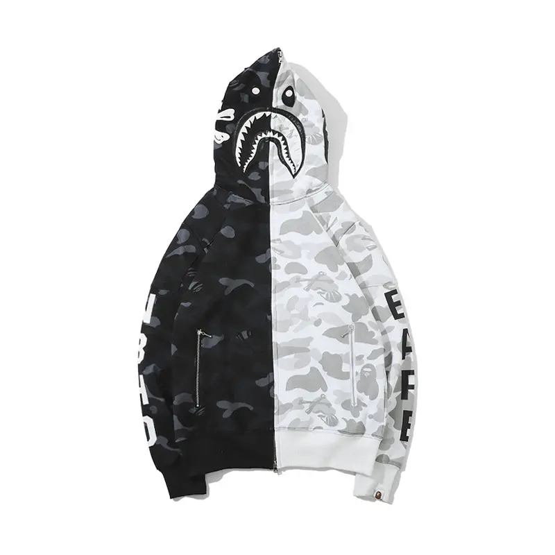 The high quality New Fashion Men's Casual Hoodies Black And White bape Shark Camouflage Glow-in-the-dark fleece hoodie