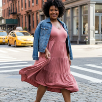 Robe d'été décontractée grande taille en modal (65%) et polyester (35%) à manches courtes, taille empire, longueur cheville, à volants, avec poches, pour femmes rondes, du S au 5X
