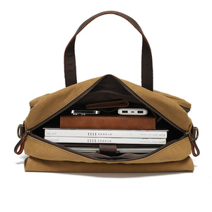 Men's <strong>Briefcase</strong>-Style Camera Bag Crossbody Single-Shoulder Laptop Satchel Outdoor Travel Canvas Crazy Horse <strong>Leather</strong> Trim Cotton - Product Image 6