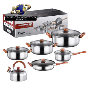 Stock Eco-Friendly Sustainable 18Pcs Modern Stainless Steel Kitchen Cookware Set Cooking Pots Pans Glass Lid Oven <b>Safe</b> - Product Image 1
